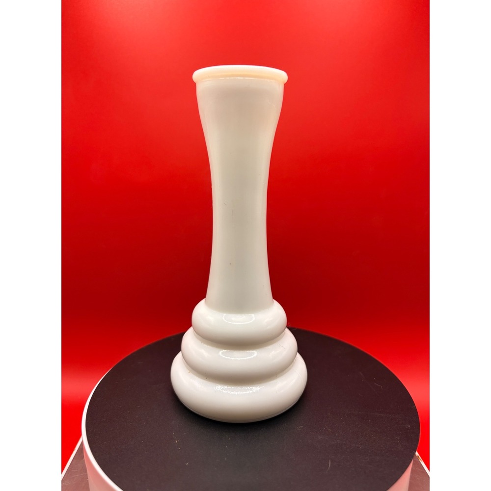 Vintage Randall Milk Glass Bud Vase 6 Inch Triple Ring Tiered Base White MCM